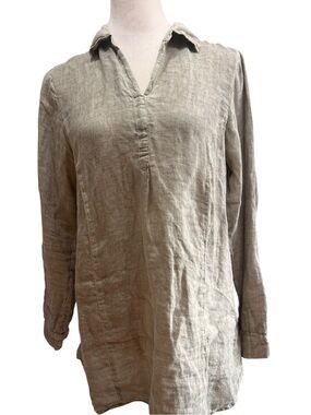 J. Jill Love Linen 100% Linen Collared Popover Tunic Top Neutral Beige Size S